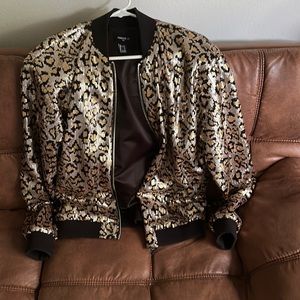 Forever 21 Men’s sequined leopard bomber jacket.